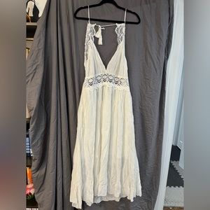 Cupshe White Linen and Lace Backless Dress
